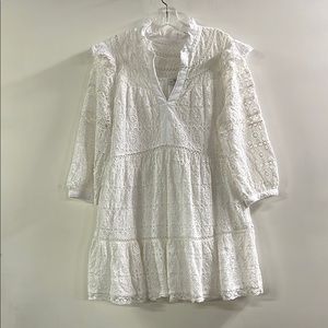 VINEYARD VINES Boho Bridal Cottage Tiered Eyelet Ruffle 100% Cotton Mini Dress M